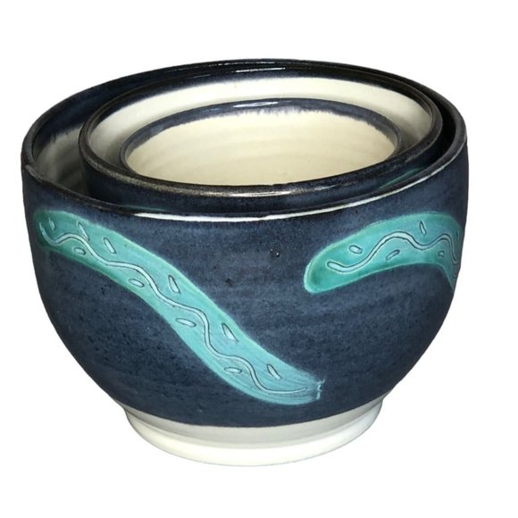 Artisan Pottery Ceramic Nesting Bowls Set Blue Turquoise 1987 Southwestern EUC - Picture 11 of 12